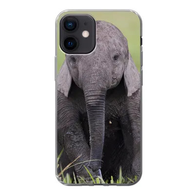 Produktbild von MuchoWow® Handyhülle Schutzhülle Hülle für iPhone 12 Elefant - Baby - Tiere - Gras - Natur Silikon Softcase Handy Hülle - Schutzhülle