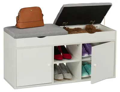 Produktbild von Schuhbank mit Stauraum und hochklappbarem Sitz