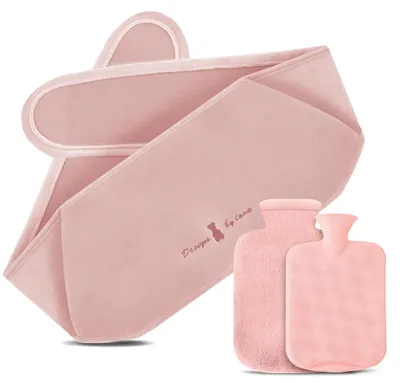Image de Ceinture pour bouillotte Votoko, ceinture pour bouillotte de 1,2 L, bouillotte en PVC 3 en 1 avec housse et ceinture de maintien souple, ceinture pour bouillotte pour le cou et les épaules, le dos, les jambes et le ventre (rose)