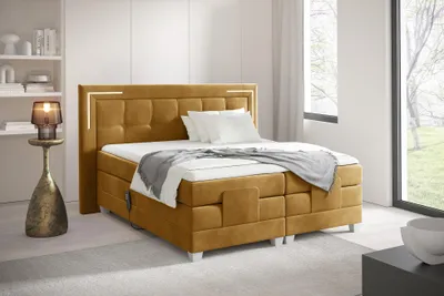 Produktbild von MEBLINI Boxspringbett Elektrisch Verstellbar mit LED - Gepolstert Doppelbett mit Matratzen und Toppers - Polsterbett - Bett mit Kopfteil - TARENTE - 140x200 - H3/Senffarbe Samt