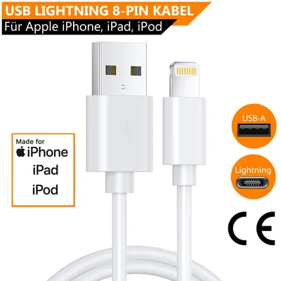 Produktbild von ORSEM USB-A auf Lightning Kabel MFi-Kabel Schnellladekabel Datenkabel max. 2,4A für Apple iPhone iPad Synchronisationskabel Weiß - 50cm
