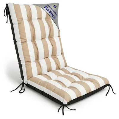 Produktbild von Gartenstuhlauflagen Hochlehner 50x120 cm Sitzauflagen Weiß-beige gestreift