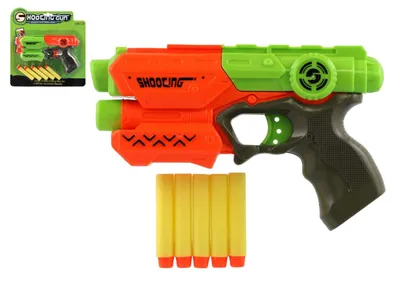 Immagine prodotto di Pistola 21cm per cartucce in schiuma 5pz plastica 2 colori su cartoncino