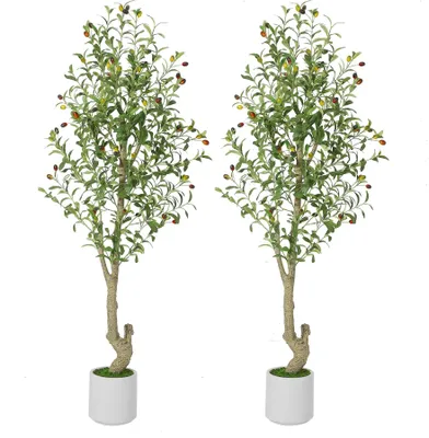 Produktbild von 2er-Set Künstlicher Olivenbaum 150 cm – Täuschend echte Kunstpflanze mit natürlichem Wuchs im Pflanztopf, für Wohnzimmer & Büro