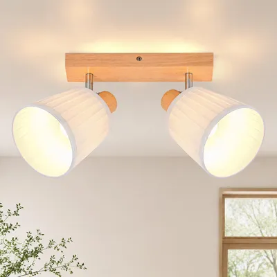 Imagen del producto de ZMH: Lámpara de techo de 2 luces, diseño de madera, casquillo E14. Foco de techo, ideal para cocina, pasillo, sala de estar o dormitorio. Estilo bohemio, retro, con posibilidad de inclinación de 350°