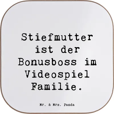Produktbild von Mr. & Mrs. Panda Tassen Untersetzer Spruch Stiefmutter Bonusboss - Weiß - Geschenk, Dankeschön, Lächeln, Herausforderung, Tassenuntersetzer, Stiefkind, Familienmitglieder