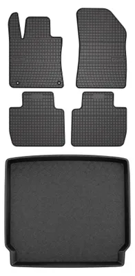 Image de Tapis en caoutchouc + bac de coffre pour Peugeot 508 II 2018- (break, roue galette) – 5 pièces, noirs, sur mesure