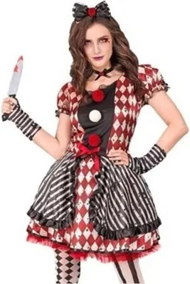 Produktbild von Kostüm "Harlekin Puppe" für Damen | Kleid, Haarreif mit Schleife, Halsband und Handschuhe Größe: L