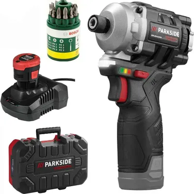 Produktbild von PARKSIDE 12V Akku-Drehschlagschrauber PDSSAP 12 Akku 2 Ah + Bosch Bitset 10 tlg.