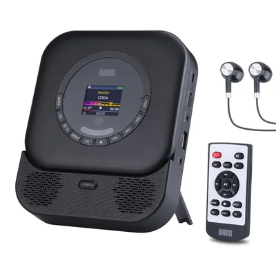 Produktbild von Tragbarer Bluetooth 5.3 CD Player mit Wandhalterung/Ohrhörer&Fernbedienung - August SE15