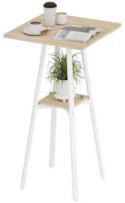 Obrázek produktu pro Barový stolek, kovový rám, stylový design, přírodní dřevo a bílá barva