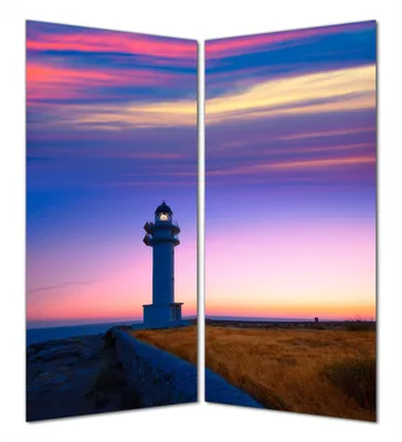 Produktbild von Wallario selbstklebende Duschrückwand 180 x 180 cm mit Motiv Leuchtturm am Abend auf den Balearen Malerischer Himmel - Wandverkleidung mit Hochglanzlaminat in Glasoptik