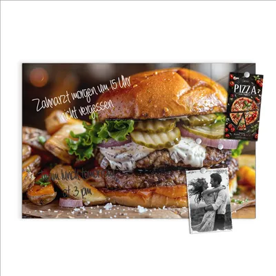 Produktbild von Magnettafel 60x40cm Pinnwand Whiteboard beschreibbar - Burger mit Pommes