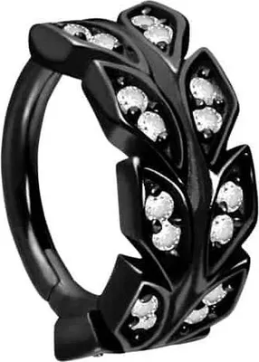 Produktbild von Ohrpiercing, Nasenpiercing, Septum Piercing Chirurgenstahl Segmentring Clicker KRISTALLBLÄTTER Schwarz Innendurchmesser: 8 mm