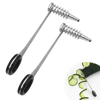 Produktbild von 2 Stück Spiralschneider Kartoffel, Handgeführtes Edelstahl Kartoffelspiralenschneider Set, Praktischer Spiralkartoffelschneider für Gemüse, Obst und Kartoffeln, Einfaches Schneiden von Karotten