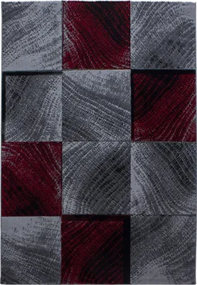 Produktbild von Villa Möbel Pluiva moderner Wohnzimmer-Teppich, Designteppich, Kariert Design, Farbe:Rot, Grösse:120x170 cm