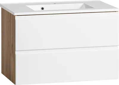 Produktbild von Waschtisch mit Waschbecken, hängend, VASTO-03-WHITE in Wotan Eiche Nb. mit weiß matt, B/H/T ca. 80/56/47 cm