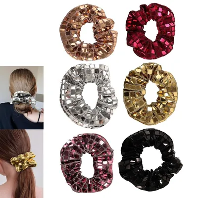 Produktbild von 6 Stück Glitzer Haargummis, Disko Leuchtende Haargummis, Elastische Dunkeln Haargummi Scrunchie für Frauen, Mädchen Haarschmuck,Neujahr Party,Karneval