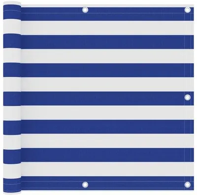 Image de Auvent de balcon - 90 x 300 cm - Tissu Oxford - Rayures bleues et blanches - Résistant au vent et imperméable - Store à haute protection avec œillets en aluminium - Corde de 12 m incluse