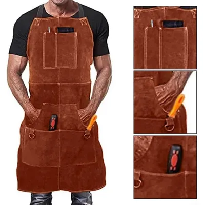 Produktbild von Lederschürze - Arbeitsschürze - Mehrere Taschen - Verstellbare Schulterriemen - Zum Schweißen, Grillen und für Holzarbeiten