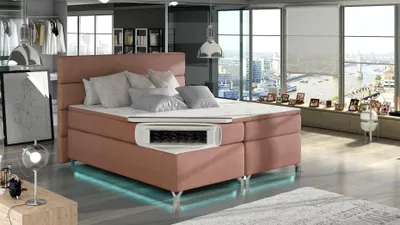 Produktbild von Boxspring Bett 180x200cm Betten Hotel Leder Komplett Bettkasten Topper Matratze