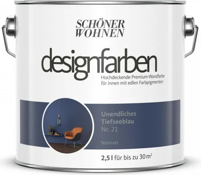 Produktbild von Schöner Wohnen Designfarben Feinmatte Wandfarbe 2,5 L Farbwahl, Farbe:Nr 21 Unendliches Tiefseeblau