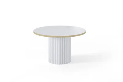 Produktbild von LOMELO Design Couchtisch rund Weiß-Weiß-Gold Ø67 – Rillenfuß, 42 cm Höhe, modern & schlicht