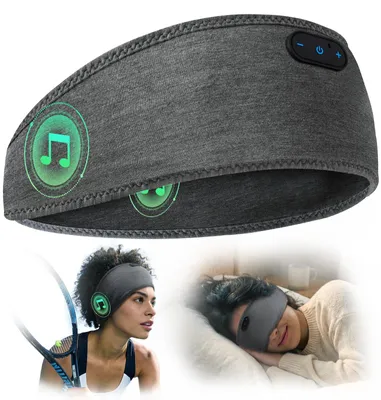 Produktbild von Schlafkopfhörer Bluetooth Stirnband aus Bambus-Baumwolle Flache Lautsprecher für ultimativen Komfort als Seitenschläfer Grau