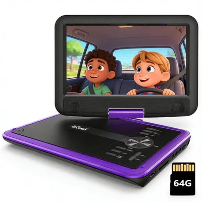Obrázek produktu pro ieGeek 11,5" přenosný DVD přehrávač pro děti do auta s 9,5" HD otočným displejem, stereofonními reproduktory, 5hodinovou výdrží baterie, synchronizací s TV/USB a 64 GB paměti