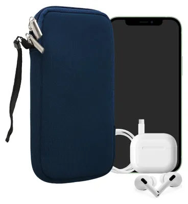 Produktbild von kwmobile Neopren Handytasche für Smartphones L - 6,5" - Handy Tasche mit Reißverschluss - Handyhülle universal Marineblau
