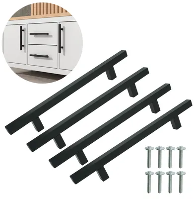 Produktbild von 4x Möbelgriff RECT, Schwarz, 160 mm, inkl. Schrauben