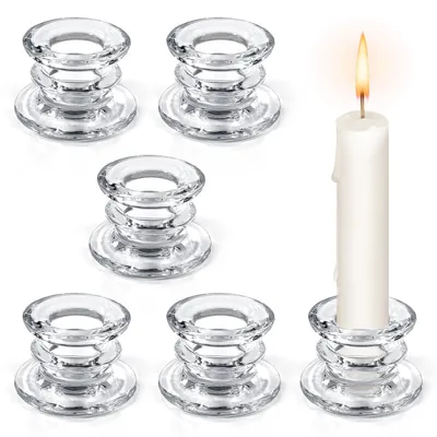 6er-Set Glas-Kerzenhalter transparent, Tischdeko