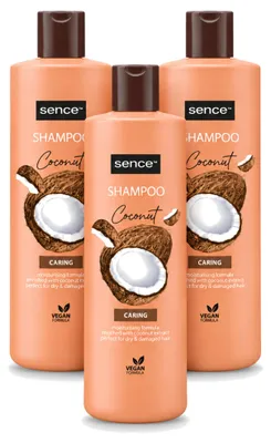 Zdjęcie produktu dla 3 x Szampon kokosowy Sence - Szampon pielęgnacyjny dla suchych i zniszczonych włosów - 400 ml - Opakowanie ekonomiczne - 3 sztuki