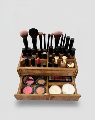 Produktbild von Make-up Organizer aus Holz mit Schublade – Schreibtisch-Ordner & Kosmetik-Display – MDF