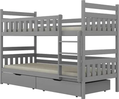 Zdjęcie produktu dla Łóżko piętrowe BARTEK 180x80 szare drewniane z szufladami