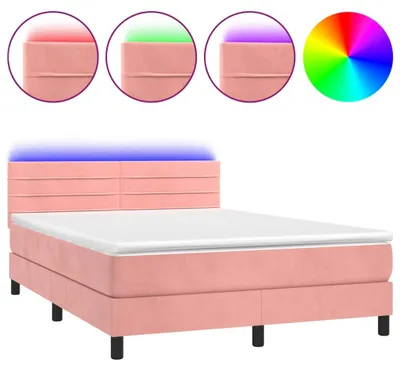 Produktbild von vidaXL Boxspringbett mit Matratze & LED Rosa 140x200 cm Samt