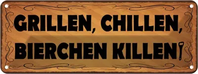 Image de vianmo Plaque en tôle 10x27 cm Grillen chillen Bierchen killen