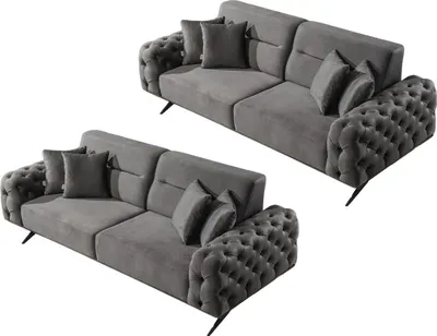 Produktbild von Villa Möbel Sofa Set Cuba Creme Stellvariante:3+3 Relax- und Bettfunktion, pflegeleichter Mikrofaser Samtstoff