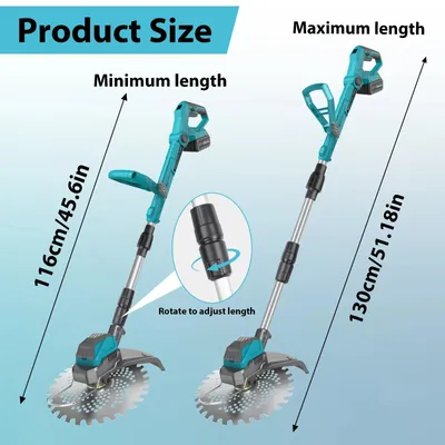 Obrázek produktu pro Akumulátorový rotační zastřihovač - 21 V - Bezuhlíkový motor - Šířka záběru 23 cm - Teleskopická násada s nastavitelnou délkou - 2 akumulátory - 1 sada