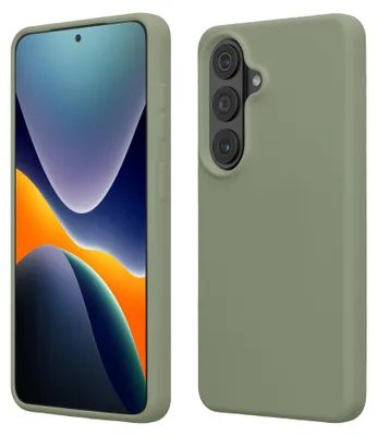 Image de Étui de protection pour téléphone Samsung Galaxy S26, en silicone, compatible avec la recharge sans fil, de couleur gris-vert