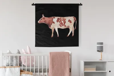 Produktbild von MuchoWow® Wandteppich Wandbehang Kuh - Tier - Schwarz 90x90 cm Tapisserie Dekoration Wandtuch - Wandaufhänger