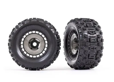 Produktbild von Traxxas Rad 3,8", Reifen Sledgehammer, Felge schwarz mit grauer Radkappe (2)