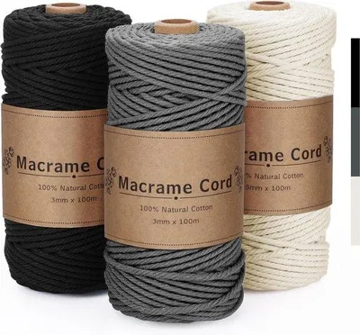 Produktbild von Famanu Macramégarne 3 mm x 100 m - Grau, Beige, Schwarz