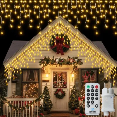 Eislichterkette 14 m, 360 LED, warmweiß, mit Fernbedienung, Timer, IP54