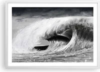 Produktbild von Gerahmtes Poster - Weißer Rahmen - Welle Zeichnung Schwarzweiß - 70x50 cm - Wand Bild - Wanddeko - Wandbilder - Wandposter - Bilderrahmen - Bilder - Kunstdruck - Wandbild - P2WAA70x50-4264