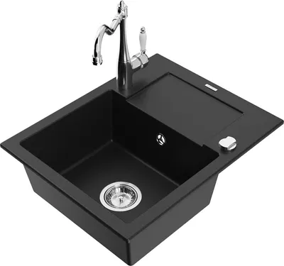 Produktbild von Mexen Enzo 1 Becken-Granitspüle mit Abtropffläche und Mischbatterie Carla, Schwarz - 6506-77-670700-00