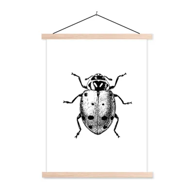 Produktbild von MuchoWow® Textilposter Vintage - Marienkäfer - Insekten - Schwarz und weiß 60x80 cm mit holzfarbenen Rahmen - Wandbild