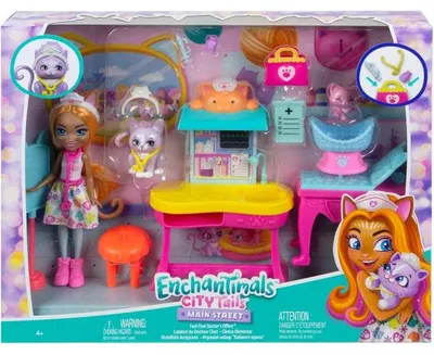 Image de Enchantimals le cabinet du docteur chat : poupée + 2 animaux + 12 accessoires - mattel - hlh22