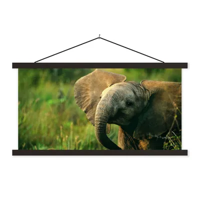 Produktbild von MuchoWow® Textilposter Elefant - Grün - Tiere - Natur 90x45 cm mit schwarzem Rahmen - Klemmleisten