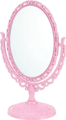 Produktbild von Ovaler Schminkspiegel, 360° drehbarer Tischspiegel für Frauen, Pink